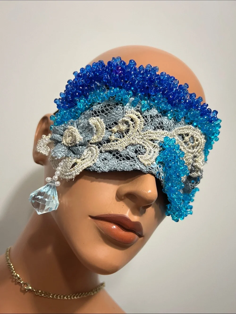 Boudoir Burlesque style handmade Beaded Lace Eye Mask